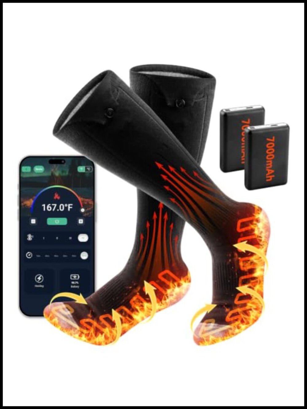 Rechargeable Heated Socks APP Control Merino Wool Unisex Ski